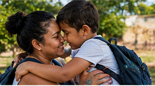 Mãe e filho se abraçando